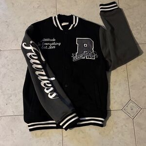 Fearless Champions Black and Gray Men's Bomber / Varsity Jacket